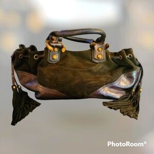 Vtg FRANCESCO BIASIA 1980s Split Suede Leather Metallic Hobo Tote Bag